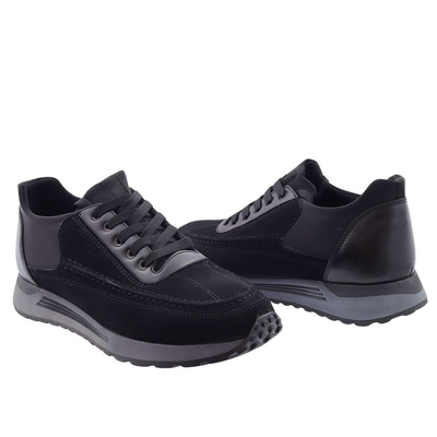 Чорні замшеві чоловічі спортивні туфлі на шнурівці