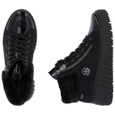 Botki czarne na koturnie z platformą sznurowane Rieker