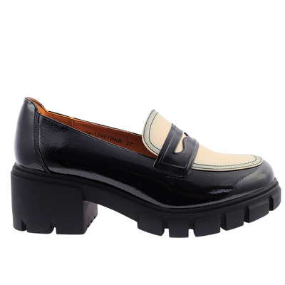 Mokasyny damskie lakierowane czarne na platformie