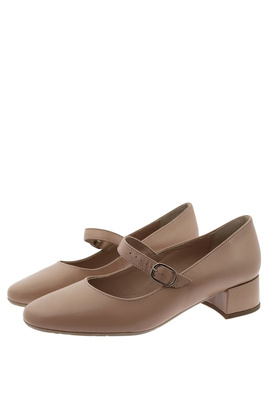 Beżowe skórzane czółenka na klocku