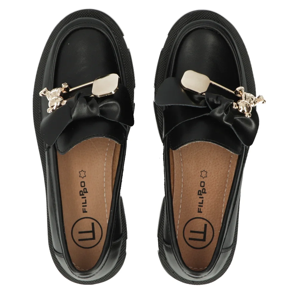 Чорні шкіряні туфлі із золотою шпилькою Filippo