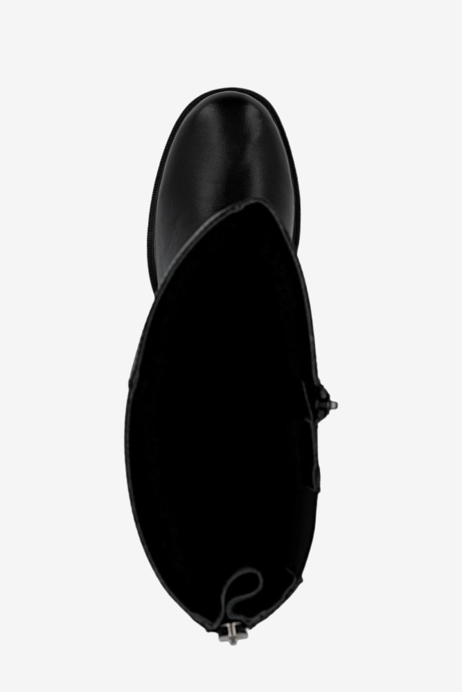 Kozaki damskie skórzane na klocku przed kolano czarne