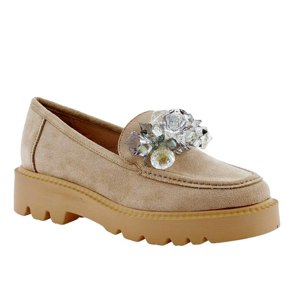 Mokasyny damskie beżowe na grubszej podeszwie Vinceza 