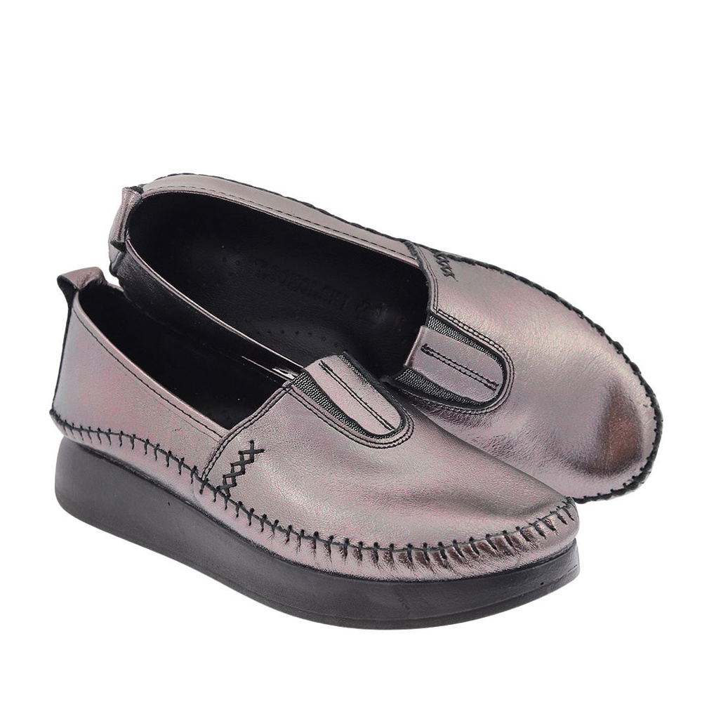 Платинові шкіряні лофери зі сліпонами на платформі