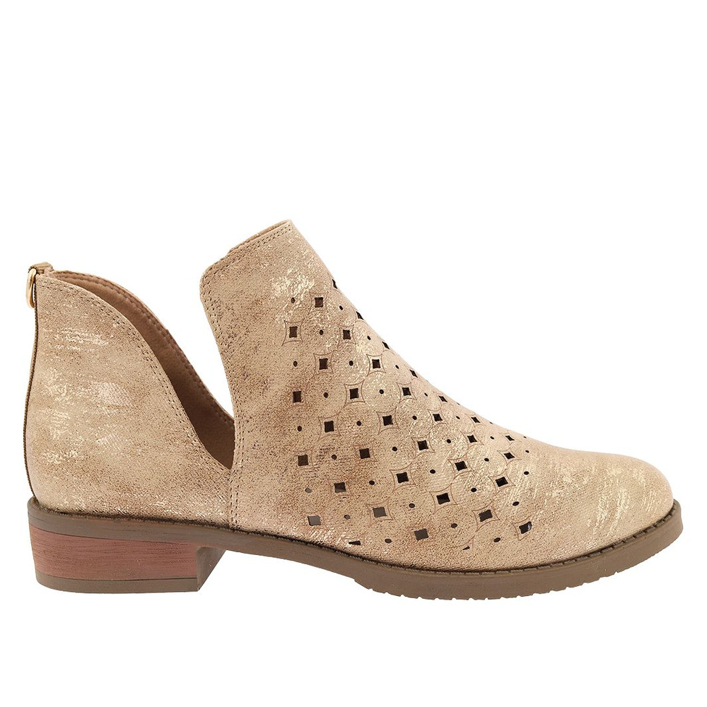 Złote botki ażurowe z wycięciami wsuwane