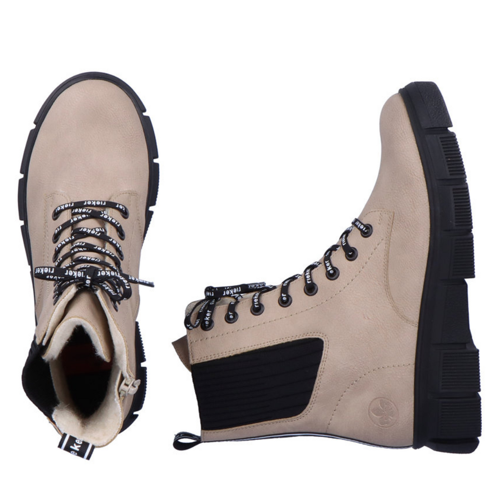 Чоботи жіночі бежеві високі, утеплені, на шнурівці, на блискавці