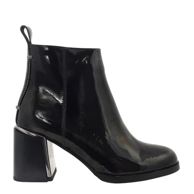 Botki skórzane lakierowane czarne na obcasie Artiker
