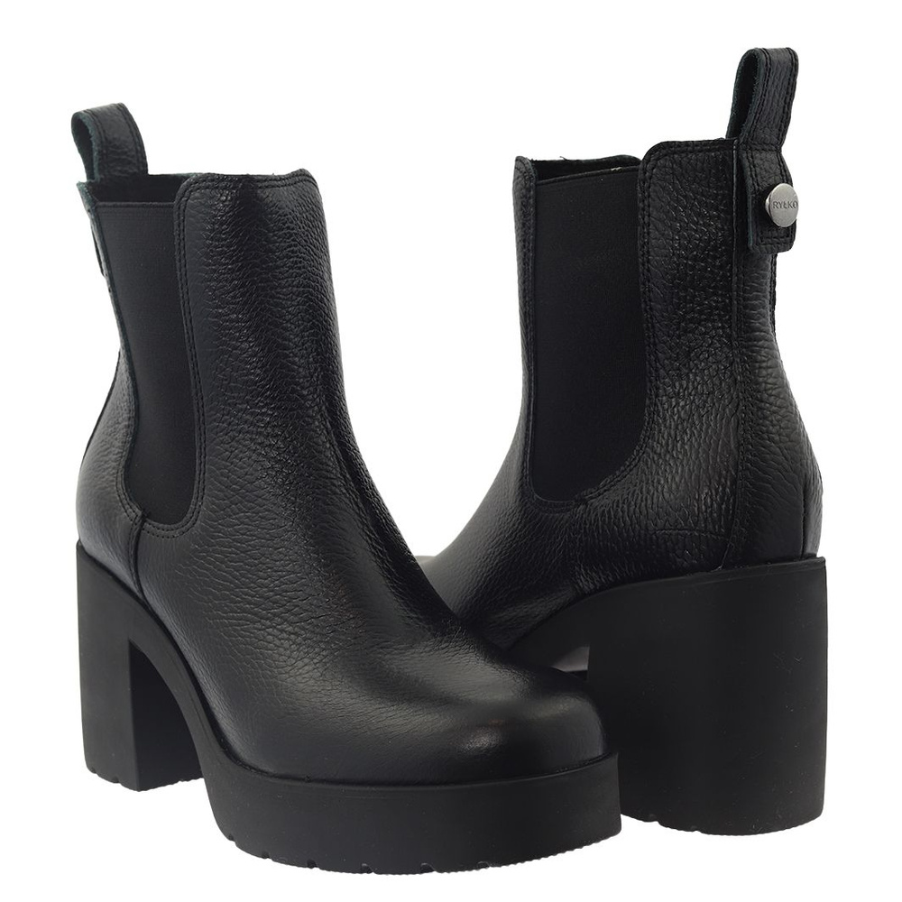 Botki sztyblety skórzane czarne na słupku Ryłko