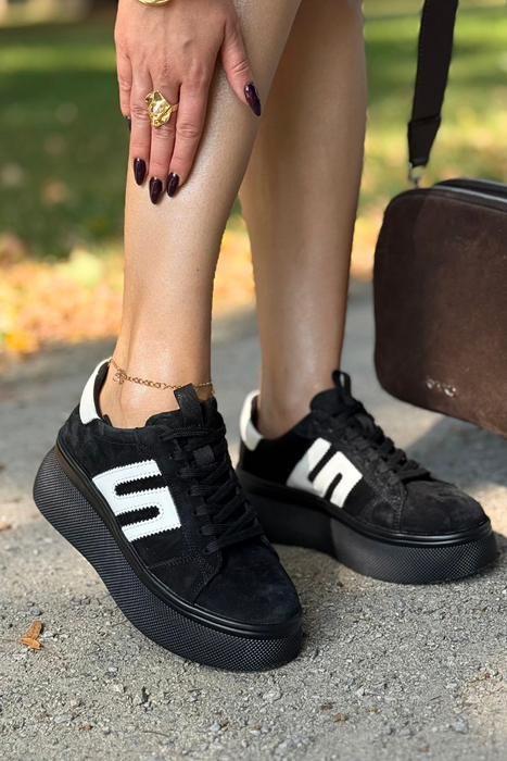 Czarne sneakersy zamszowe na grubej platformie Filippo