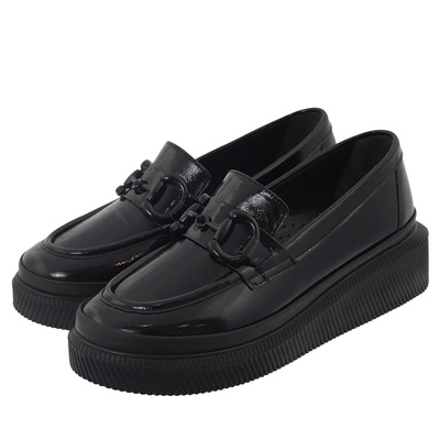 Sneakersy damskie lakierowane czarne Ravini