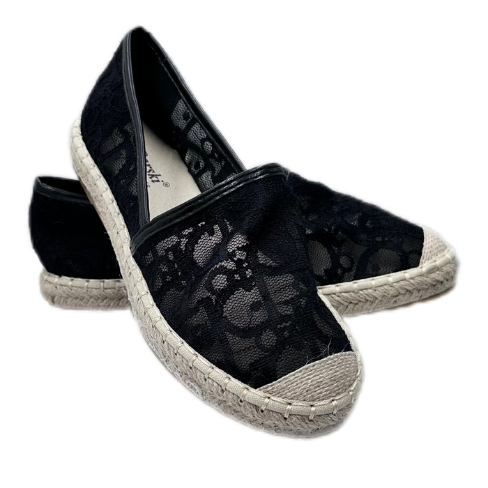 Espadryle koronkowe czarne S. Barski