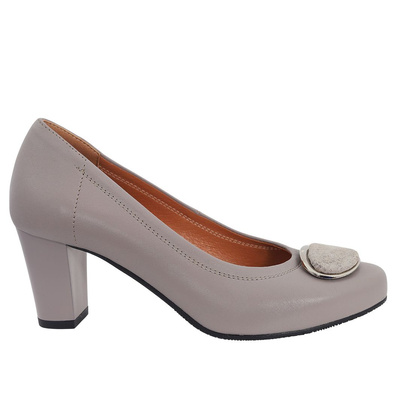 Skórzane czółenka popiel na słupku Galant