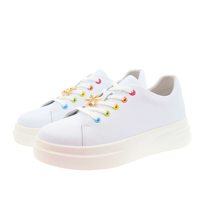 Шкіряні білі спортивні туфлі зі шнурівкою на платформі