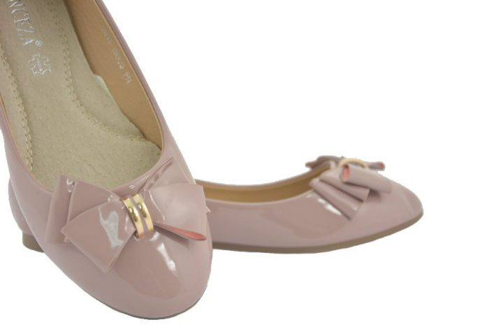 Różowe lakierowane baleriny Vinceza z kokardką BOB19-18005