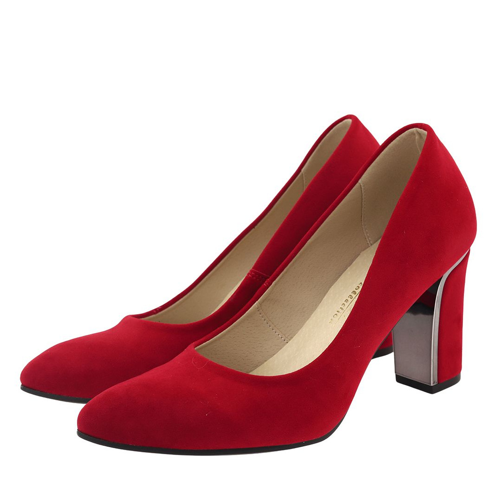 Czółenka zamszowe na słupku czerwone Dantex