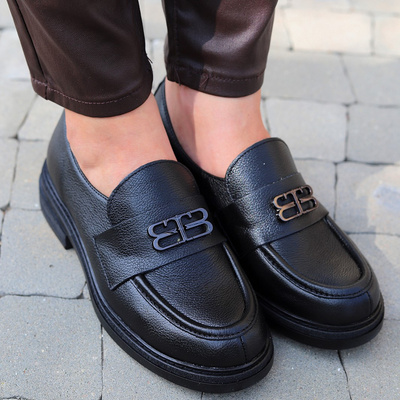 Модні шкіряні мокасини з декором, чорний Lemar