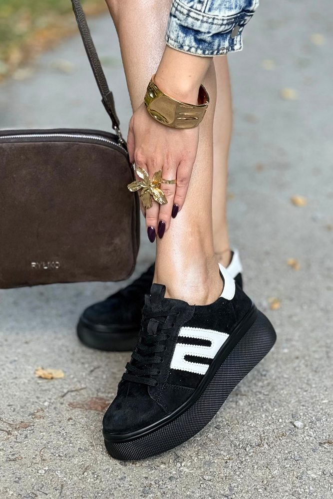 Czarne sneakersy zamszowe na grubej platformie Filippo