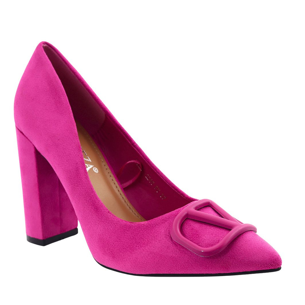 Замшеві туфлі кольору фуксії з декором на каблуці Vinceza
