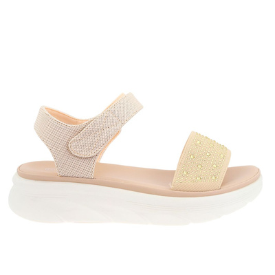 Sandały na rzep na koturnie beżowe Potocki