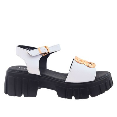Białe skórzane sandały na obcasie i platformie Vinceza