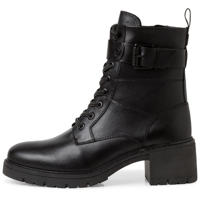 Модні чорні шкіряні ботильйони на шнурках і пряжці Marco Tozzi