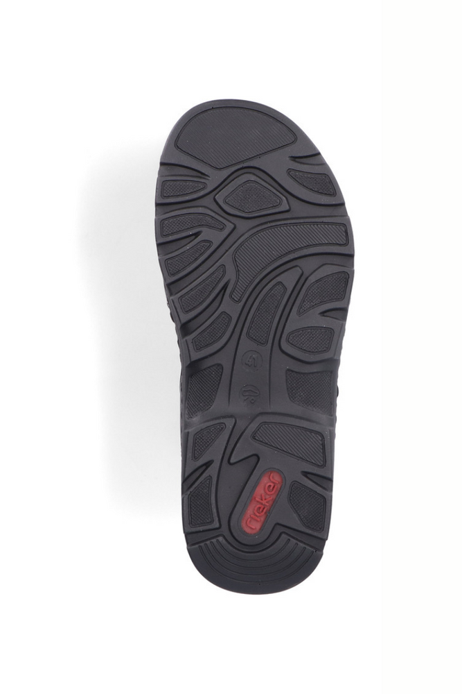 Beżowe sandały mocno zabudowane z ozdobnym kwiatkiem Rieker