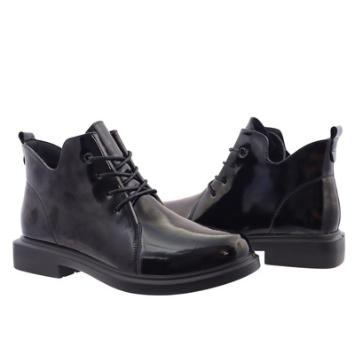 Trzewiki ze skóry lakierowanej sznurowane czarne Loretta Vitale