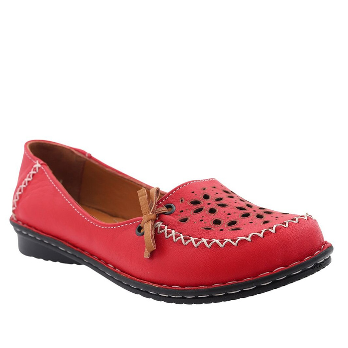 Ażurowe baleriny damskie czerwone płaskie