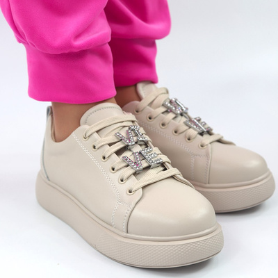 Sneakersy skórzane beżowe na platformie Vinceza