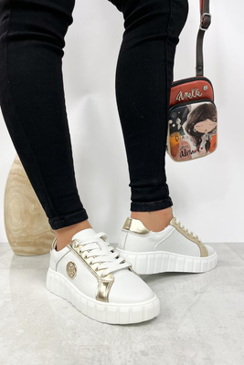 Półbuty sportowe na platformie biało-złote