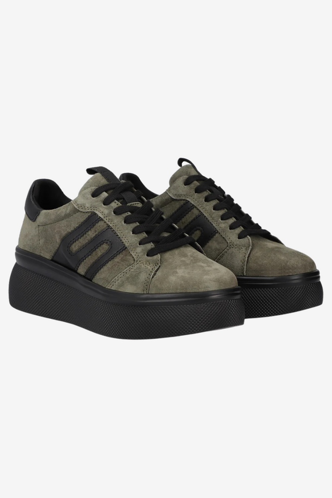 Sneakersy damskie khaki wiązane zamszowe na wysokiej platformie Filippo
