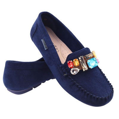 Mokasyny granatowe zamszowe z kryształami Vinceza