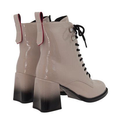 Botki lakierowane wysokie na obcasie szare S. Barski