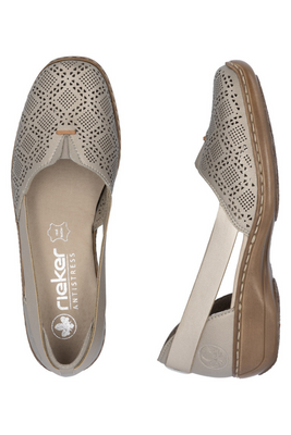Półbuty damskie ażurowe wsuwane w platynowym kolorze