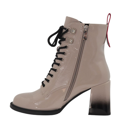 Botki lakierowane wysokie na obcasie szare S. Barski