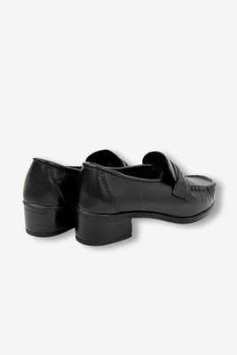 Mokasyny czarne skórzane na klocku 