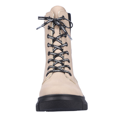 Чоботи жіночі бежеві високі, утеплені, на шнурівці, на блискавці