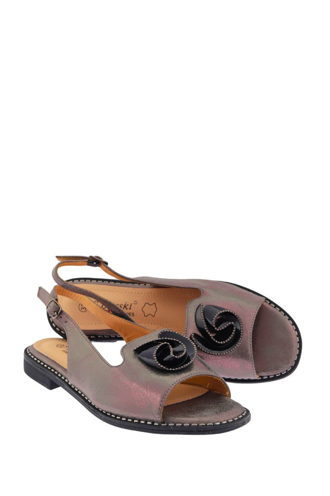 Platynowe sandały z ozdobną różą płaskie 