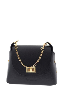 Skórzana torebka czarna ze złotymi okuciami z klapą Ryłko