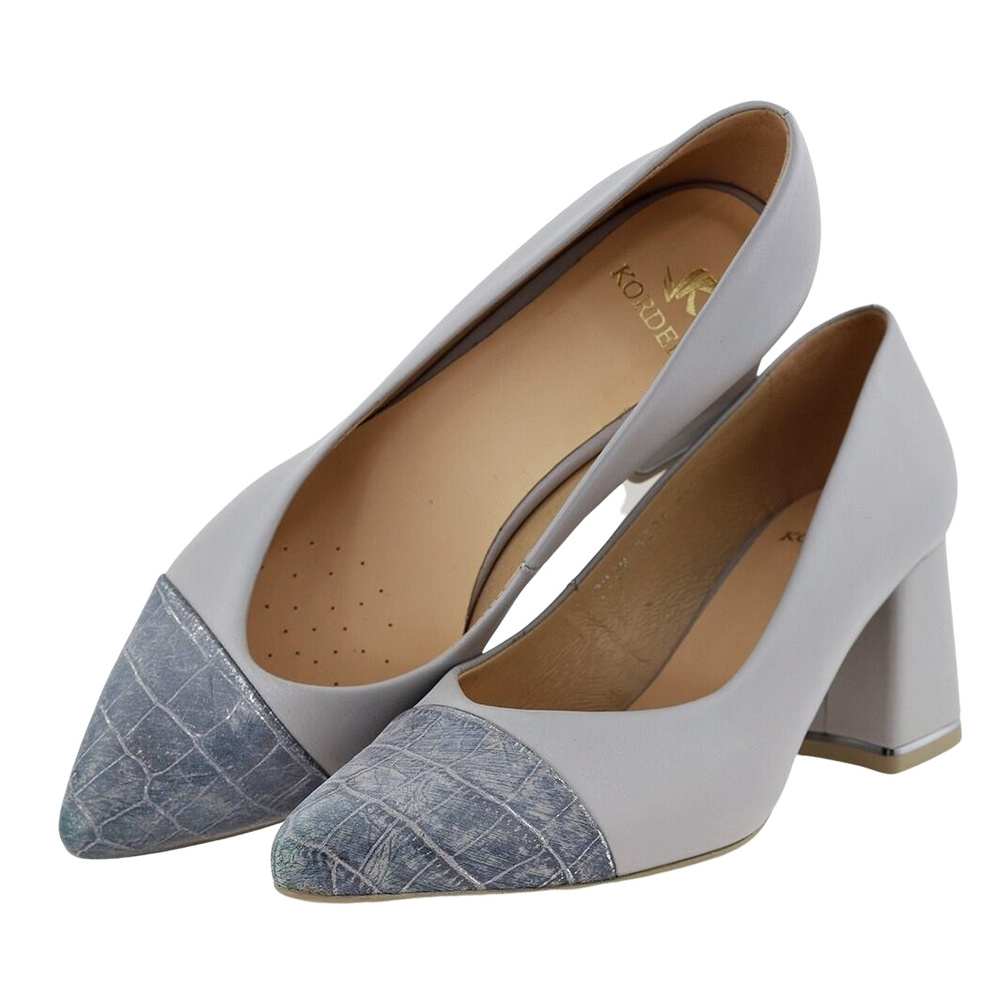 Жіночі шкіряні човники на сірому каблуці, колір Kordel