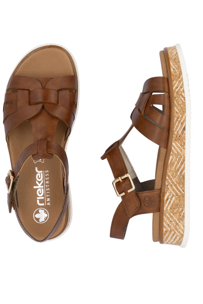 Brązowe sandały skórzane na platformie Rieker