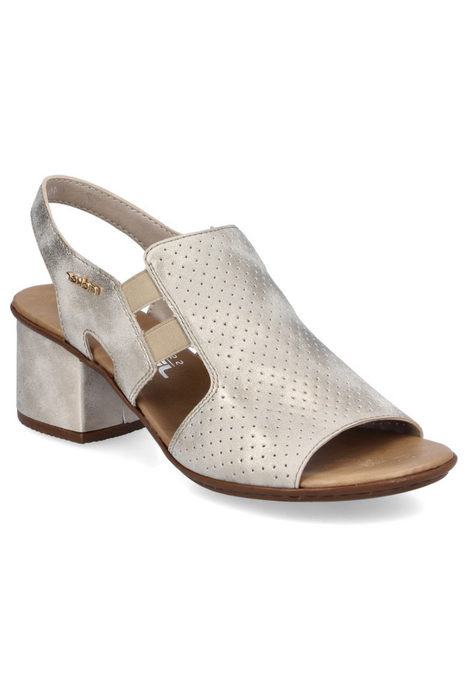 Beżowe sandały mocno zabudowane z ozdobnym kwiatkiem Rieker