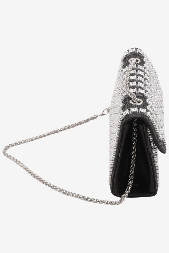 Kopertówka wizytowa z cyrkoniami na łańcuszku czarna