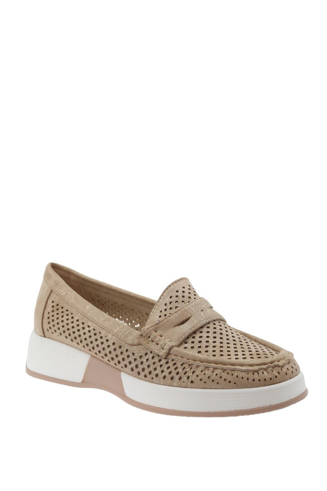 Złote półbuty zamszowe perforowane na platformie