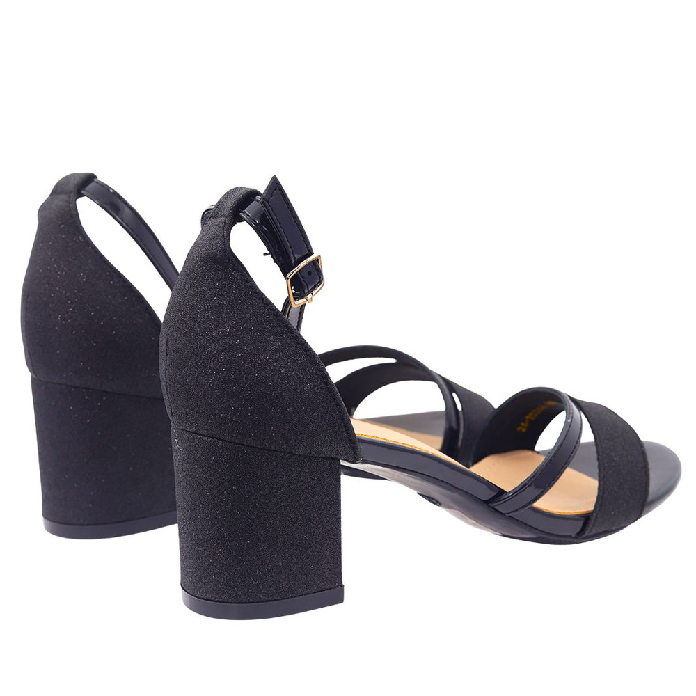 Sandały czarne brokatowe na klocku Vinceza