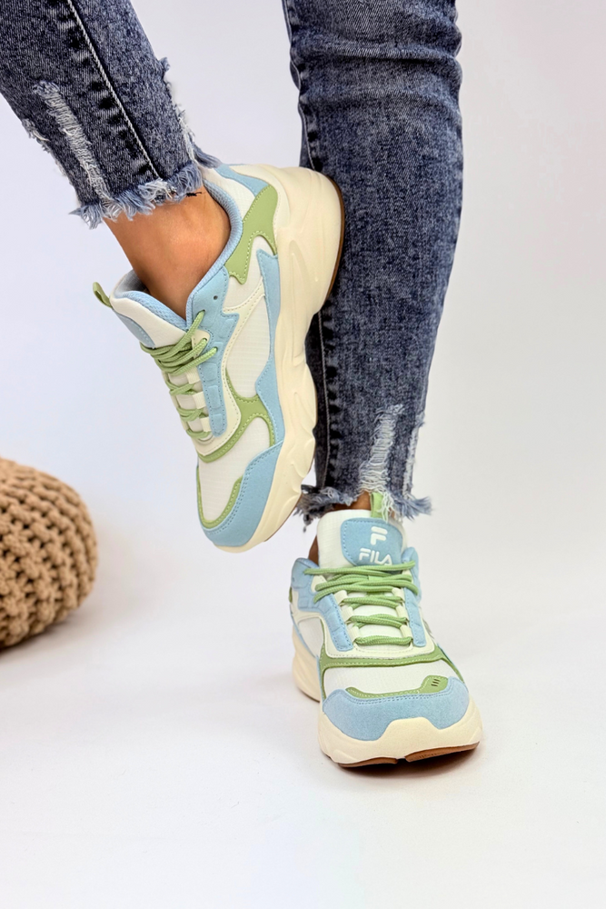 Biało niebieskie sneakersy sznurowane z ekoskóry Fila