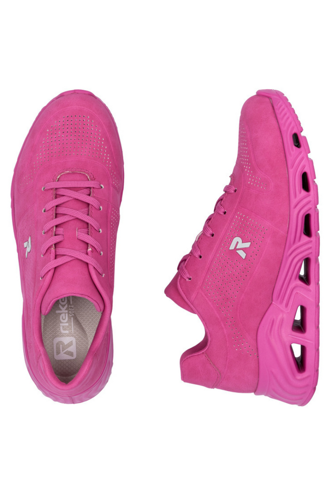 Кросівки кольору фуксії на шнурівці з екошкіри Rieker