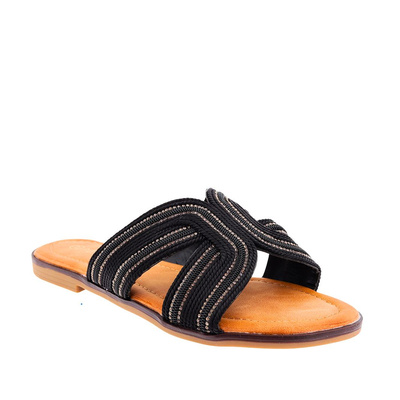 Czarne klapki na plecionym sznurku z cyrkoniami Potocki 