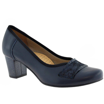 Жіночі темно-сині туфлі з зернистої шкіри на галантному каблуці