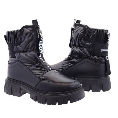 Чорні утеплені снігові черевики на платформі із застібкою посередині